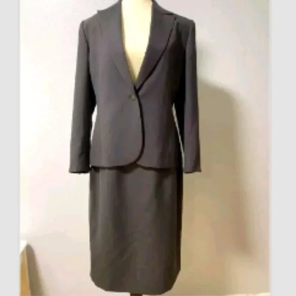 Calvin Klein Pencil Skirt Suit Set Lined Blazer Gray One Button Knee Length Sz 2 - Picture 4 of 15